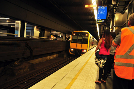 People withing Subway Train at Sydney on January 1, 2015 in New South Wales, Australia.のeditorial素材