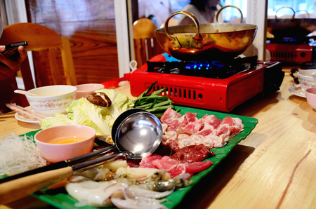 Sukiyaki or Shuba Shabu or Hot Pot in restaurantの写真素材