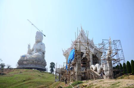 Construction and Build Bodhisattva Goddess Statue or Guan Yin in Chinese culture and Temple in Chiangrai, Thailand.のeditorial素材