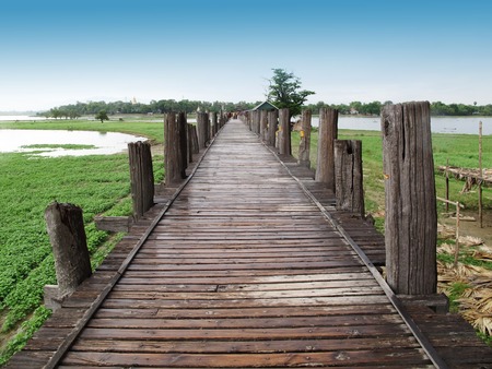U Bein  Wooden longest Bridge in Amarapura Myanmar.の写真素材