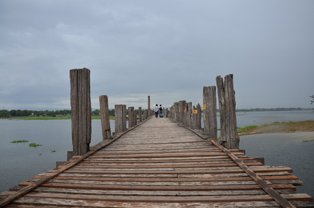 U Bein  Wooden longest Bridge in Amarapura Myanmar.の写真素材