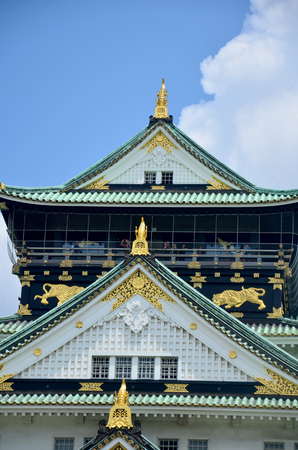 Shachi-Gawara statue (Roof tile in the form of the legendary dolphin-like fish) at atop Osaka Castle on July 10, 2015 in Osaka, Japanのeditorial素材