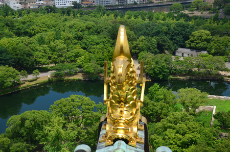 Aerial view around Osaka castle shooting from atop Osaka Castle on July 10, 2015 in Osaka, Japanのeditorial素材