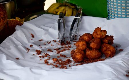 Champedak or Artocarpus integer deep fried at market in Nakhon Si Thammarat, Thailand