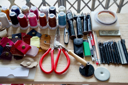 Leather craft tools for Handmade key ring and small bag made from leather