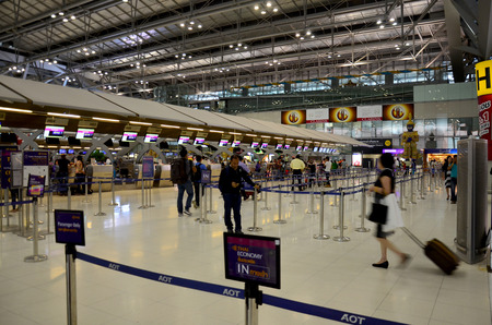 Thai people and foreiner traveller wait and walk at Suvarnabhumi Airport Station on October 8, 2015...