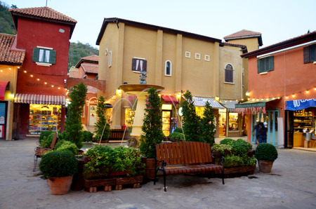 Thai people travel and shopping at Palio Khao Yai in night time on November 28, 2015 in Nakhon Ratchasima, Thailand.のeditorial素材