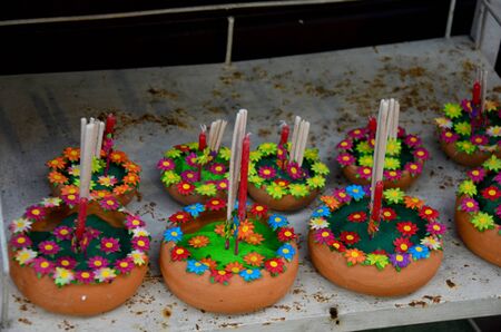 Art pottery for Loy Kratong Festival for sale at Koh Kret Island in Nonthaburi, Thailand.の写真素材