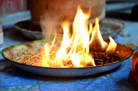 The matches for religious ceremony of fire in cave of temple at Lopburi, Thailand