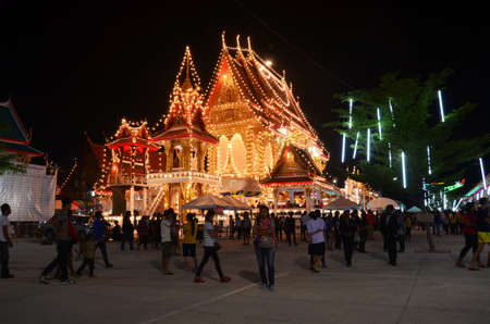 People travel and look Lighting show and praying at Wat Lam Pho of annual festival on February 6, 2015 Nonthaburi, Thailand.のeditorial素材