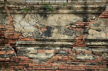 Brick wall Background of ancient building at Wat Mahathat in Ayutthaya, Thailandの写真素材