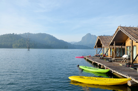 People resting at raft resort at Khao Sok National Park on March 3, 2011 in Surat Thani, Thailandのeditorial素材