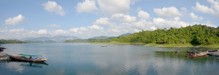 Boat service traveler tour around lake at Khao Sok National Park in Surat Thani, Thailandのeditorial素材