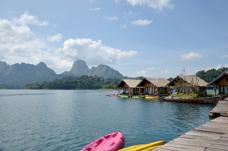 People resting at raft resort at Khao Sok National Park on March 3, 2011 in Surat Thani, Thailandのeditorial素材