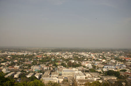 Aerial view cityscape and traffic road of Uthai Thani on March 15, 2016 in Uthai Thani, Thailandのeditorial素材
