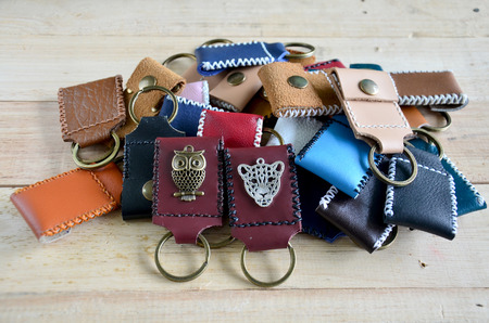 Handmade key ring and small bag made from leather