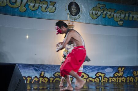 Manora dance is a traditional dance performance art of the South for show on stage at Wat Bangpai in night time on September 23, 2016 in Nonthaburi, Thailandのeditorial素材