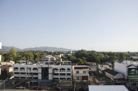 Landscape and cityscape with traffic road of Lampang city in morning time on December 28, 2016 in Lampang, Thailandのeditorial素材