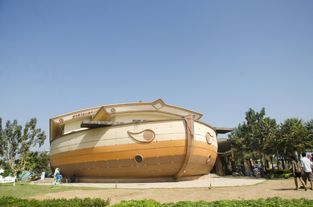 Aquarium building and decorate ship pattern for people visit and looking marine life at Bueng Boraphet public park on December 30, 2016 in Nakhon sawan, Thailandのeditorial素材