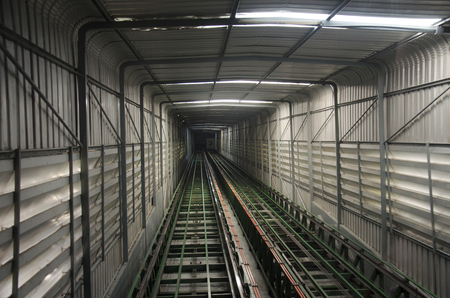 Thai people and foreigner traveler use funicular railway up and down Doi Suthep mountain for visit...