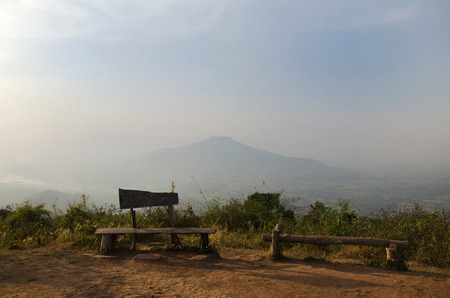 Viewpoint on top of Phu Pa Po mountain or Fuji City Loei for people pose and take photo at sunrise in Phu Luang Wildlife Sanctuary on February 22, 2017 in Loei, Thailandの写真素材