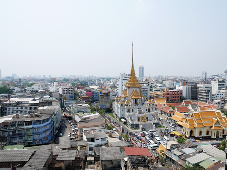 Aerial view of Landscape and cityscape with traffic road at Hua Lamphong of Bangkok city on March 5, 2017 in Bangkok, Thailand.のeditorial素材