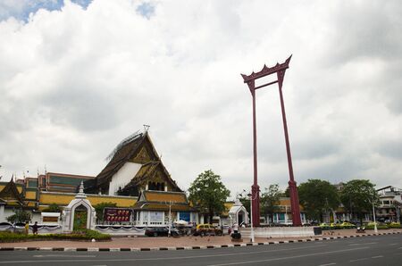 Giant Swing or Sao Chingcha is a religious structure in Phra Nakhon location in front of Wat Suthat Thepphaararam and traffic road on May 11, 2017 in Bangkok, Thailand.のeditorial素材