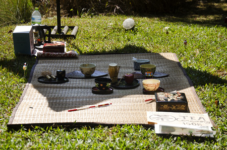 People prepare and making sado chanoyu or Japanese tea ceremony, also called the Way of tea at outdoor on January 29, 2017 in Nakhon Ratchasima, Thailandのeditorial素材