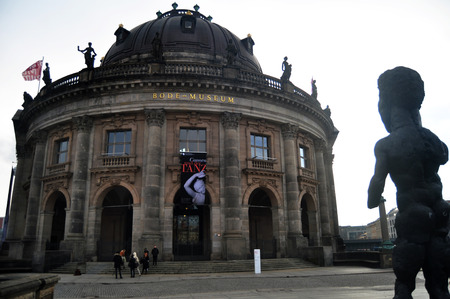 Bode Museum is one of the group of museums on the Museum Island for German and foreigner travelers visit with sculpture of Odysseus on November 9, 2016 in Berlin, Germanyのeditorial素材