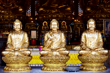 Buddha statue Chinese temple or Wat Borom Raja Kanjanapisek (Wat Leng Nei Yee 2) in Nonthaburi, Thailandのeditorial素材