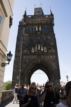 Czechia people and foreigner travelers walking and visit old town bridge tower at Charles Bridge crossing Vltava river on August 31, 2017 in Prague, Czech Republicのeditorial素材