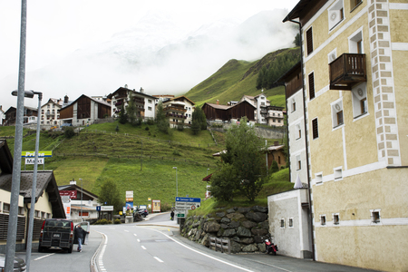 Villages of Tschlin and Ramosch at beside road and street for go to Samnaun high Alpine village on September 2, 2017 in Graubunden region, Switzerlandのeditorial素材