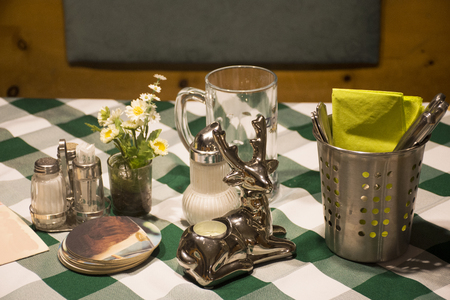 Dining accessories for eat on table in dining room at restaurant in Tirol region of the Austrian の写真素材