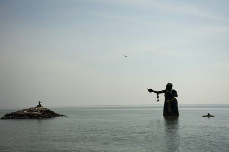 Phra apai mani and mermaid and demons statue of the characters from Phra apai manii, the famous Thai literature in the sae at Puktien Beach in Cha - Am at Phetchaburi, Thailandの写真素材