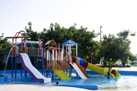 November 18, 2017 in Chonburi, Thailand: Asian Thai children at colorful playground at water park.のeditorial素材