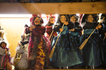 Witch dolls for sale travelers people in souvenir gift shop in Black Forest or Schwarzwald at Baden-wurttemberg on September 8, 2017 in Stuttgart, Germanyのeditorial素材