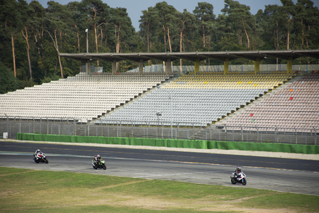 Germany racer riding motorcycle practice motorcycle racing and testing racetrack at Baden-Wurttemberg Center in Hockenheim on August 27, 2017 in Stuttgart, Germanyのeditorial素材