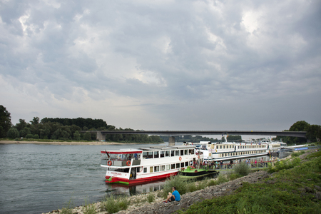 Travelers people walking down from River Cruise in Rhine river go to visit and travel at Speyer town on August 27, 2017 in Rhineland-Palatinate, Germanyのeditorial素材