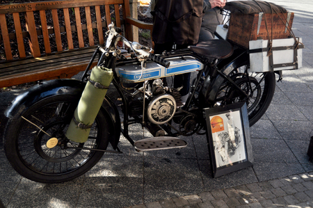 Australian people joining with classic retro motorcycle and car festival for show people at garden park of St. John's Anglican Church on May 28, 2016 in Perth, Australiaのeditorial素材