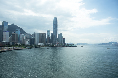 View landscape and cityscape of Hong Kong and Kowloon island at Victoria Harbour on September 3, 2018 in Hong Kong, Chinaのeditorial素材