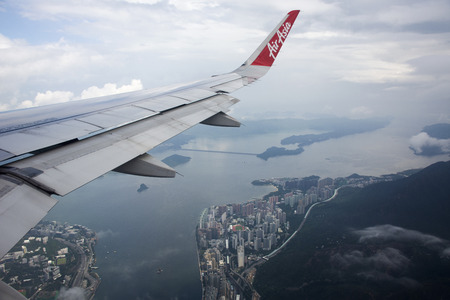 Aerial view landscape and cityscape of HongKong island from airbus flying from Bangkok to Hong Kong city on September 3, 2018 in Hong Kong, Chinaのeditorial素材