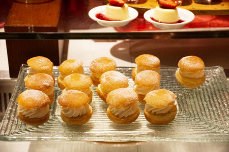 Sweet dessert snack and Cakes line in food buffet service for people eat at restaurant