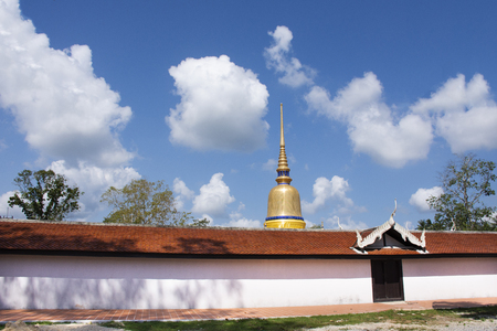 View landscape with stupa of Wat phra that sawi temple for thai people travel visit respect praying chedi and buddha statues on February 1, 2018 in Chumphon, Thailandの写真素材