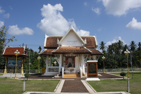 View landscape with stupa of Wat phra that sawi temple for thai people travel visit respect praying chedi and buddha statues on February 1, 2018 in Chumphon, Thailandの写真素材