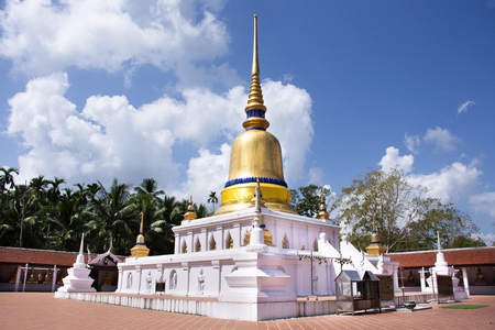 View landscape with stupa of Wat phra that sawi temple for thai people travel visit respect praying chedi and buddha statues on February 1, 2018 in Chumphon, Thailandの写真素材