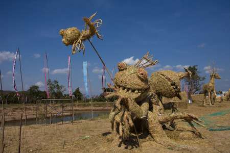 Straw puppets or straws man figure Festival for thai people and foreign traveler travel visit at Mahasarakham city on January 11, 2019 in Maha Sarakham, Thailandのeditorial素材