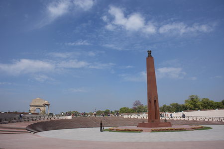 Indian people and foreigner travelers walk travel visit National War Memorial India called the Amar Chakra or Circle of Immortality on March 18, 2019 in New Delhi, Indiaのeditorial素材