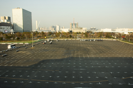 Tokyo, Japan - March 29, 2019 : View landscape and cityscape Odaiba downtown from MRT train Rinkai Line running journey go to tokyo big sight in Ariake townのeditorial素材