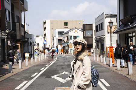 Tokyo, Japan - March 31, 2019 :  Traveler thai women and Japanese people walk shopping and travel visit in street market of Naritasan Omote Sando or Narita old town at Chiba on March 31, 2019 in Tokyo, Japanのeditorial素材