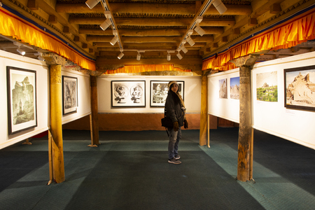 JAMMU KASHMIR, INDIA - MARCH 20 : Traveler thai woman visit praying  angel god buddha statue of Leh Stok Palace for people visit and praying at Leh Ladakh on March 20, 2019 in Jammu and Kashmir, Indiaのeditorial素材